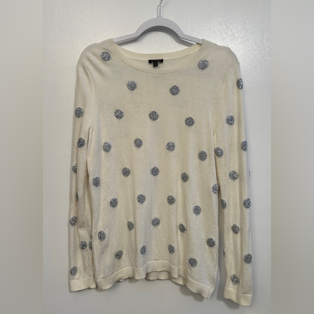 Talbots Women’s Ivory/Cream Wool Blend Sweater Metallic Polka Dots Size Medium